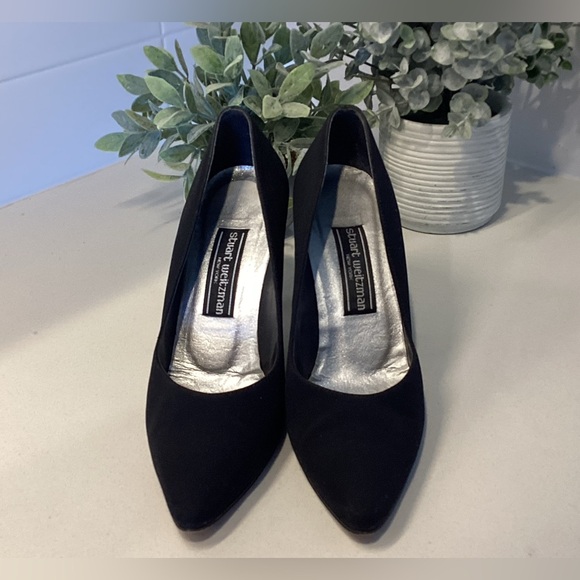 Stuart Weitzman Elegant Black Pumps w Silver Spike Rhinestone Heels Sz 7 - Picture 2 of 6